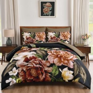 FlashBin Floral Comforter Set Queen Size 7 Pieces Bed in a Bag, Purple Flower Bed Set, Soft Lightweight Comforter with Sheet Set 90