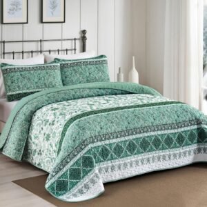 FlashBin Purple Quilt Set Queen Size,Boho Striped Quilt Bohemian Floral Bedspread Lightweight Microfiber Bedding Set for All Season 104